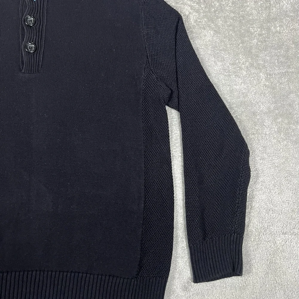 Carbon 2 Cobalt Knit Sweater Mens Extra Large 1/4 Button Black Stretch